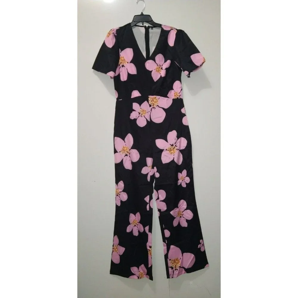 Black/pink blossoms one piece Jumpsuit Size 0X fits size Large - Picture 7 of 7